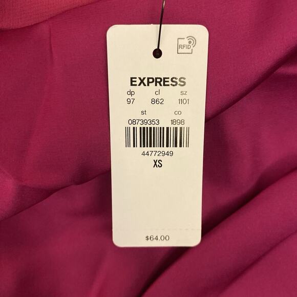 Express Women's Satin One Shoulder Tie Waist Top Bright Pink Size XS - NWT $64 - Picture 13 of 16